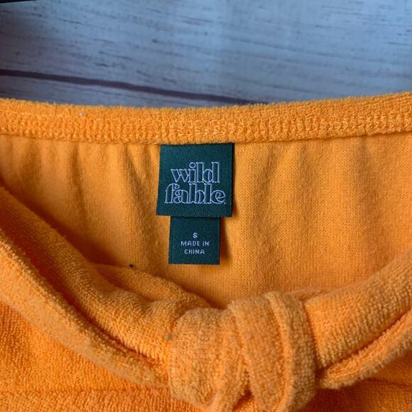 Wild Fable Orange Terry Cloth Romper Short Outfit Bow Front Keyhole Halter Tie S - Picture 10 of 11